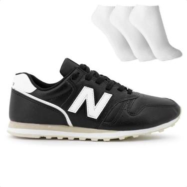 Imagem de Tênis New Balance 373v2 Masculino + 3 Pares de Meias, 41, Preto, Branc