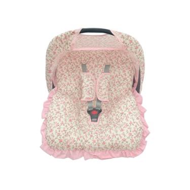 Imagem de Kit Completo para Bebê Conforto – Universal com Capa, Capota e Protetores de Cinto – Tecido 100% Algodão – Confortável e Macio (Flor de Cerejeira)