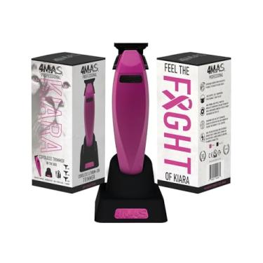 Imagem de 4MAS Aparador de cabelo e barba profissional Kiara, aparador de íons de lítio sem fio com abertura zero com base de carregamento (rosa e preto)