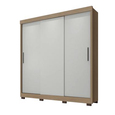 Imagem de Roupeiro 203m com 3 Portas de Correr 3 Gavetas - Nature/Off White Móveis Leão