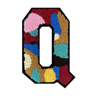 Imagem de 1 peça 11,4 cm colorido camuflagem chenille remendo com borda preta Camuflagem divertida ferro em letras para jaquetas e mochilas, adesivos modernos do alfabeto para moda e presentes (Q)