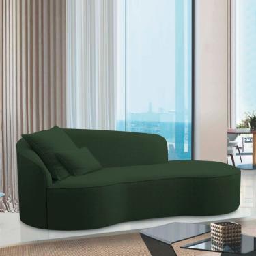 Imagem de Divã Recamier Curvo Sala De Estar Recepção Inglaterra 220cm Lado Direito Linho Verde