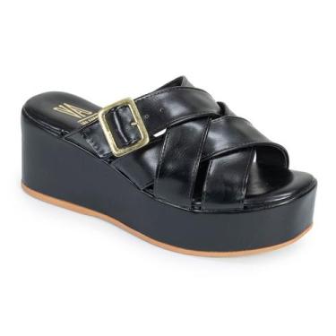 Imagem de Tamanco Feminino Plataforma Anabela Tiras Cruzadas Confortável Via Ang