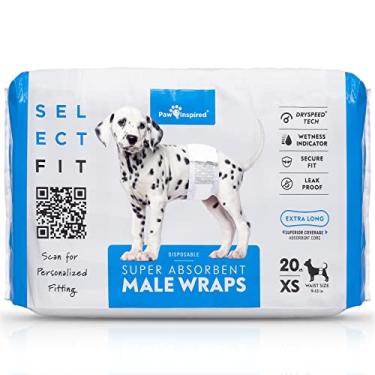 Imagem de Paw Inspired Selecione Fit Fraldas Masculinas para Cães, Envoltórios Masculinos Descartáveis com Indicador de Umidade | Faixas de Barriga para Cães Pequenos, Médios E Grandes (X-Pequeno, 20 Unidades)