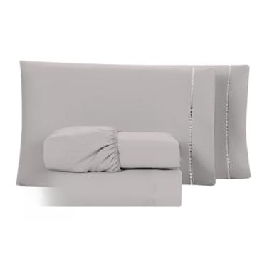 Imagem de Conjunto de lençóis com 04 peças de 400 fios, twin, queen e super soft king bed(Queen Cinza)