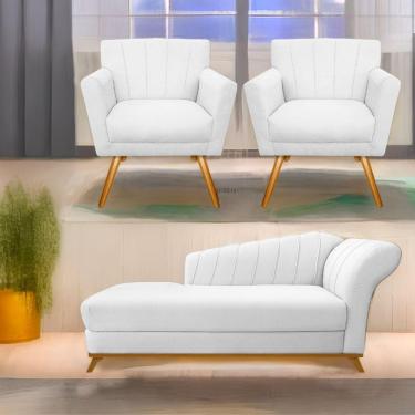 Imagem de Kit Diva Recamier Vanessa 160Cm Lado Esquerdo E 02 Poltronas Laura Suede Cor Branco