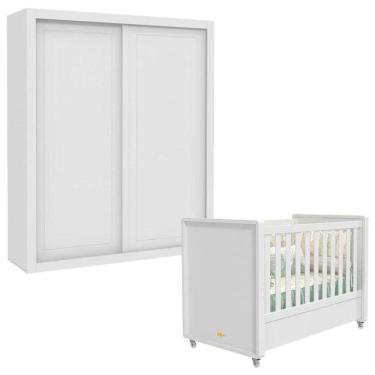 Imagem de Berço Americano E Guarda Roupa 2 Portas Tutto New Branco Acetinado - Matic