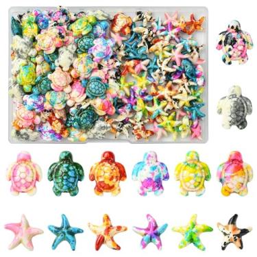 Imagem de MakemadeDIY 124 peças de contas turquesa de praia para fabricação de joias, tartaruga, estrela-do-mar, verão, boêmio, contas coloridas para pulseiras, colares, brincos, artesanato