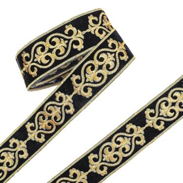 Imagem de Fita jacquard de 4 metros, fita adesiva quente de 4 cm, acabamento floral preto e dourado, fitas bordadas para costurar, roupas, bolsas, decoração de casa