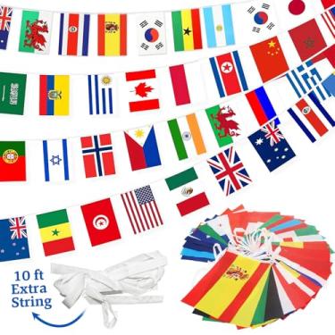 Imagem de Conjunto de bandeiras de corda de 100 países - bandeiras do mundo internacional de 2,5 m com bandeiras de poliéster duráveis para decorações de festas, sala de aula, eventos esportivos, Olimpíadas