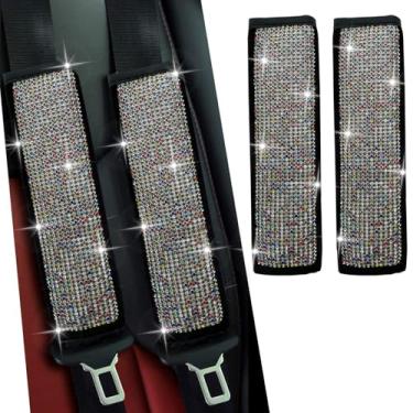 Imagem de JDDRY Capas de cinto de segurança de carro, almofadas de cinto de segurança universais de carro, capa de alça de cinto de segurança, capa de cinto de segurança brilhante (multicor, 2 peças)