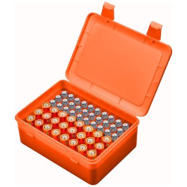 Imagem de Caixa organizadora de bateria, suporte de garagem para 24 pilhas AA e 30 pilhas AAA (não inclui baterias), laranja