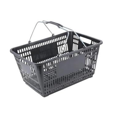 Imagem de Generic Cesto de compras organizador de supermercado em ferro, portátil e ergonômico, com alça, para alimentos, brinquedos, cosméticos, quarto e armário, Cinza