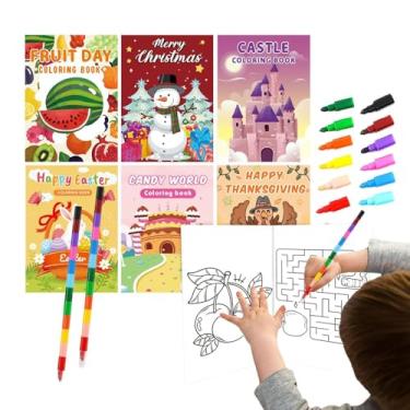 Imagem de Livro de aquarela infantil, livro de pintura de água - Livro de pintura em aquarela infantil | 7 livros para colorir pintura engraçada para crianças com 2 canetas para colorir, conjunto de desenho edu