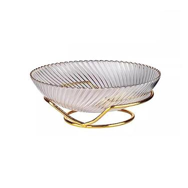 Imagem de YYBOES Tigela de frutas de vidro prato de frutas leve estilo luxuoso de alta qualidade pode ser duro mesa de centro prato de frutas prato de colocação prato de lanche prato de doces com suporte de