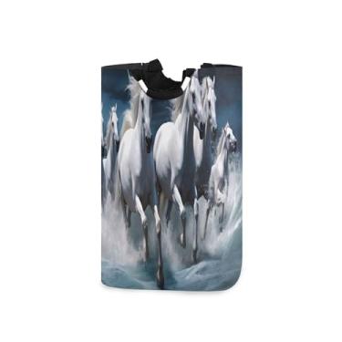 Imagem de xigua Cavalo branco grande cesto de roupa suja com alça, cesto de roupas dobrável para organização de brinquedos e roupas no quarto, banheiro e lavanderia