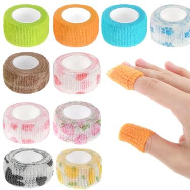 Imagem de Fita de dedal de 10 rolos para costura à mão, bandagem autoadesiva, fita de dedo de 2,5 cm, bandagem de envoltório de dedo para artesanato, fitas de dedal respiráveis, protetor de dedos para costura