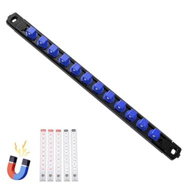 Imagem de Reniteco Organizador de soquete magnético, trilho de soquetes ABS de 1/5.1 cm, suporte de soquetes resistentes, kit de rack de soquete de 1/2 polegada x 14 clipes