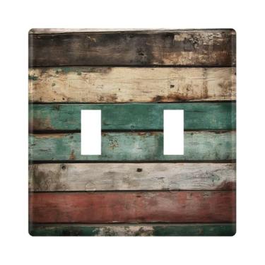 Imagem de Burbuja Capa de placa de parede para interruptor de luz de madeira antiga, placa decorativa de parede, parafusos incluídos, 2 gangos
