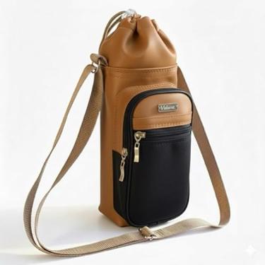 Imagem de Bolsa Térmica (CARAMELO COM PRETO) GALANTE para Garrafa de 500 ML em Couro Sintético - Coleção Cores VERÃO 2026