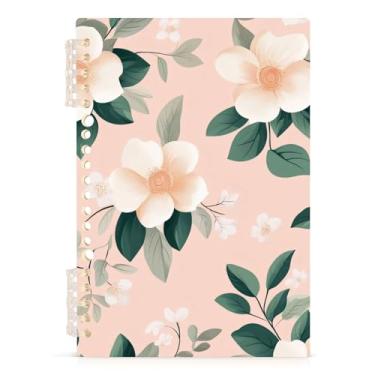 Imagem de Burbuja Caderno de flores brancas em rosa, papel pautado universitário A5 com 60 folhas, fichário para escritório, 1 pacote