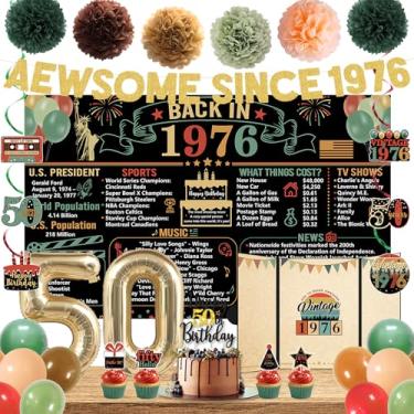 Imagem de Trgowaul Decorações coloridas de aniversário de volta em 1976 para homens e mulheres, artigos de festa de aniversário de 50 anos, livro de visitas de assinatura de 50º aniversário, banner vintage de