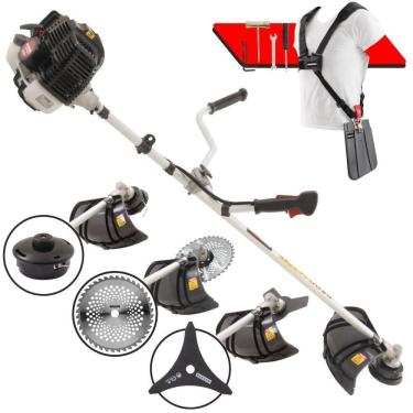 Imagem de Roçadeira Profissional Lateral Kawashima Kw43le À Gasolina 43cc 1,7hp Com Faca 3 Pontas + Faca 40 Dentes Duraline 255mm