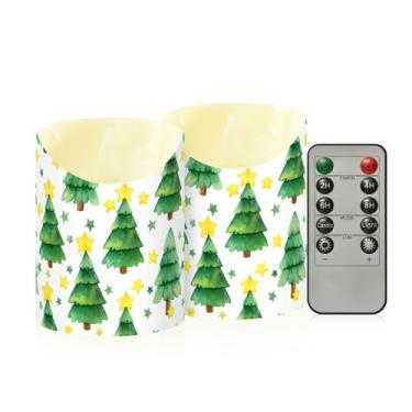 Imagem de Wassud Velas de árvore de Natal com estrela amarela sem chama com controle remoto, velas realistas cintilantes com temporizador, velas decorativas para Natal, casamento, festa, decoração de casa