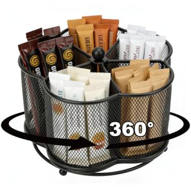 Imagem de TOWEBOORY Organizador de mesa de malha de metal, giratório de 360 graus, 5 compartimentos, suporte multifuncional de utensílios para garfo de colher, talheres, material de escritório, suprimentos de