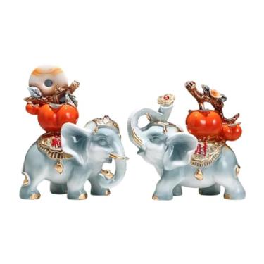 Imagem de Wswqop 2 peças Lucky Elephant estátuas de elefante Fengshui esculturas artificiais artesanato moderno estatuetas de animais para a sala de estar estante, Azul Claro