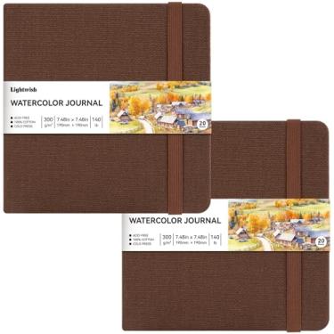 Imagem de Caderno de papel prensado a frio 100% algodão, bloco de mídia misto para diário de aquarela, 20 folhas, 40 páginas cada pacote | 300 g/m2 (63,5 kg) | Capa de linho e algodão para artistas 19 x 19 cm