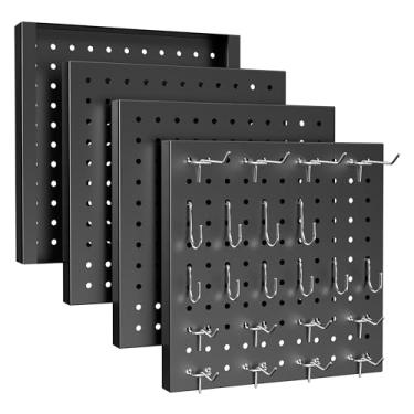 Imagem de Peg Board - Pegboard de metal com 48 ganchos, painel de grade de metal resistente para organização de garagem e armazenamento de ferramentas, à prova de ferrugem, fácil de instalar, compatível com