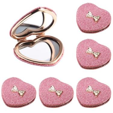 Imagem de Frinnovan Pacote com 6 brilhantes Pokect Coração Espelho de Viagem Compacto Espelho Dobrável para Mulheres Wending Party Bolsa Mini Vanity Cosméticos Cílios Maquiagem Dupla Face Bonito (1, Rosa