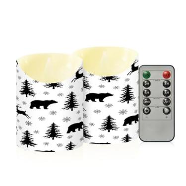 Imagem de Wassud Velas sem chama de veados e ursos com controle remoto, velas realistas cintilantes com temporizador, velas decorativas para Natal, casamento, festa, decoração de casa pequenas