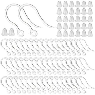 Imagem de SOFPLATE 1 caixa de 200 peças de ganchos de brinco transparentes de plástico com 200 peças de porcas de orelha pequeno mini laço transparente anzóis de peixe franceses achados para fabricação de joias