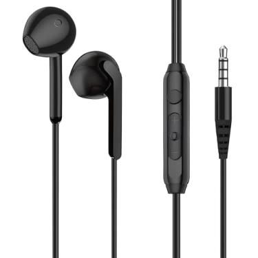 Imagem de Fone de ouvido com fio com controle de volume do microfone para smartphone, compatível com Samsung/Iphone15 16 17/iPad/mesa/laptop (conector conector de 3,5 mm, meia orelha, preto)