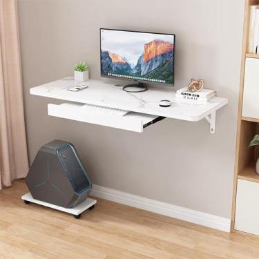Imagem de Mesa montada na parede, mesa flutuante para laptop, mesas dobráveis para espaços pequenos, bancada flutuante para economia de espaço, para cozinha de escritório e casa (100 cm/39,4 pol, branca)