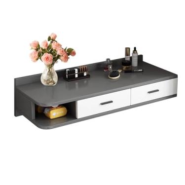 Imagem de Mesa montada na parede, prateleira flutuante com gaveta, mesa flutuante para laptop, estação de trabalho multifuncional com compartimentos de armazenamento em escritório doméstico para economia de