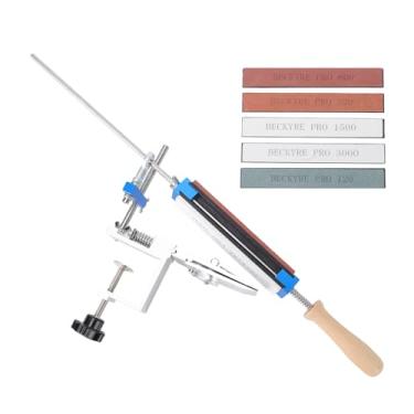 Imagem de Jiawu Afiador de facas profissional com 6 pedras de amolar, ângulo de afiação de 14-32°, kit de afiação de facas de cozinha de liga de alumínio, ferramentas com fixação abrasiva (Com 6 pedras de