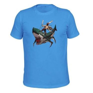 Imagem de Camiseta Plus Size Confortável Malha 30.1 Estampada Shark Dominite, Az