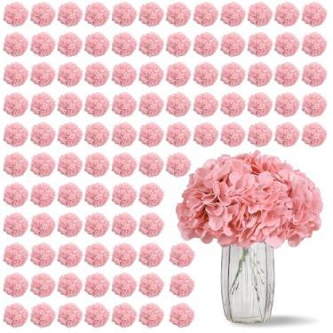 Imagem de KISLOHUM 100 peças de flores artificiais de hortênsia blush, cabeças de flores inteiras de seda com hastes para centros de mesa de casamento, casa, jardim, chá de bebê, decoração de festa