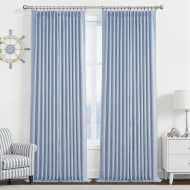 Imagem de Cortinas blecaute personalizadas azul claro de 250 cm para escritório, conjunto de 2 painéis, formato de memória, plissado, térmico, amortecimento de som, duas camadas, linho, azul-claro, eficiência