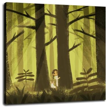 Imagem de 919 Impressão em tela escondida Forest Bunny Poster arte de parede para casa 1 peça decorações com moldura 20.3 cm x 20.3 cm