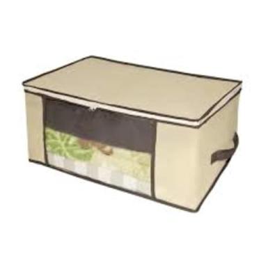 Imagem de Caixa Organizadora de Guarda-Roupa Grande com Janela, TNT, Bege com Marrom, 60x45x30 cm, para Cobertor, Edredom, Toalhas e Lençóis