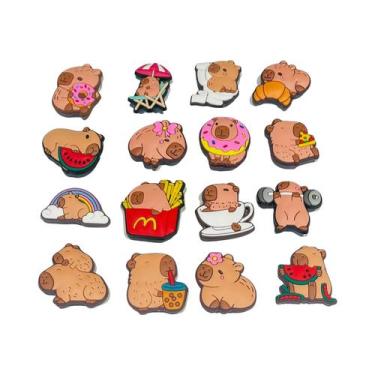 Imagem de Chinelo Infantil De PVC Com Tema De Animal Capivara, 16PCS De Decoraçõ