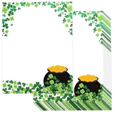 Imagem de FOBSME 100 folhas de papel timbrado de papel timbrado para o dia de São Patrício trevo verde com pote de ouro para cartões comemorativos irlandeses para impressão de convites de casamento, 21,6 cm x