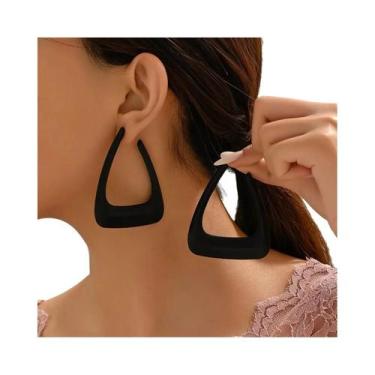 Imagem de Brincos Geométricos Grandes Em Forma De Círculo Pretos Para Mulheres, 