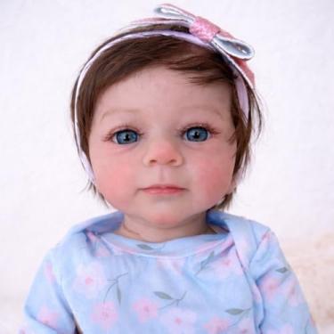 Imagem de Boneca Reborn Realista, Bebe Reborn Silicone Solido, Corpo Inteiro Vinil, Pode Dar Banho, Menina Olhos Azuis, 48cm 1.5kg, Original, Acessorios, Chupeta, Mamadeira, Tiara, Certidao