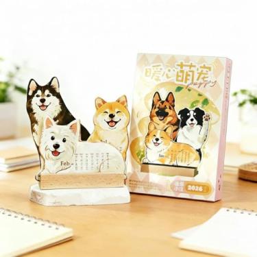 Imagem de Calendário de mesa pequeno 2026, mini calendário de mesa 3D em relevo para animais de estimação com suporte de madeira, agenda mensal removível de ano novo, 12 meses, presente para amantes de animais