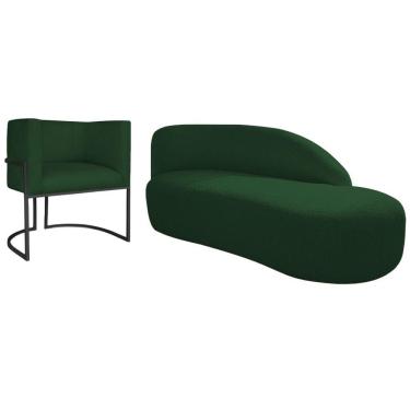 Imagem de Kit Divã Luna 160cm Lado Direito E 01 Poltrona Base De Ferro Preto Suede Verde
